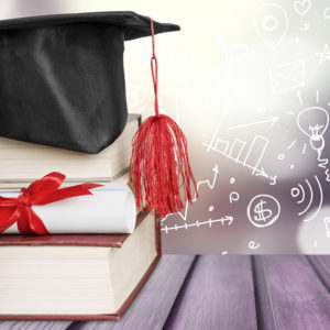 Graduation cap and books