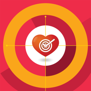Check-in icon: an image of tar get, heart and checkmark